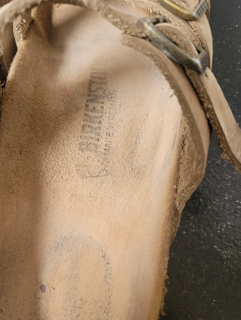 Birkenstock Neutral Beige Suede Buckle Slide Sandals